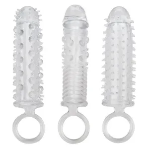 3 Piece Textured Extension Set Penis Sleeves Clear