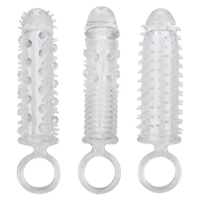 3 Piece Textured Extension Set Penis Sleeves Clear