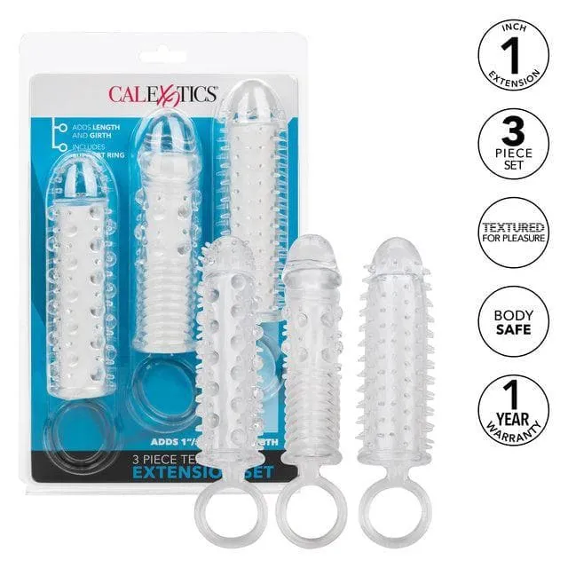 3 Piece Textured Extension Set Penis Sleeves Clear