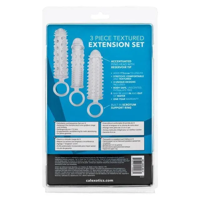 3 Piece Textured Extension Set Penis Sleeves Clear