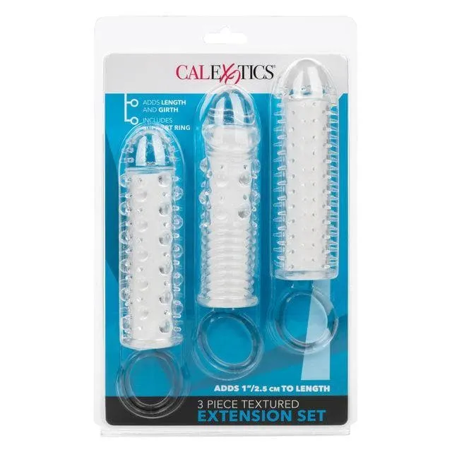 3 Piece Textured Extension Set Penis Sleeves Clear