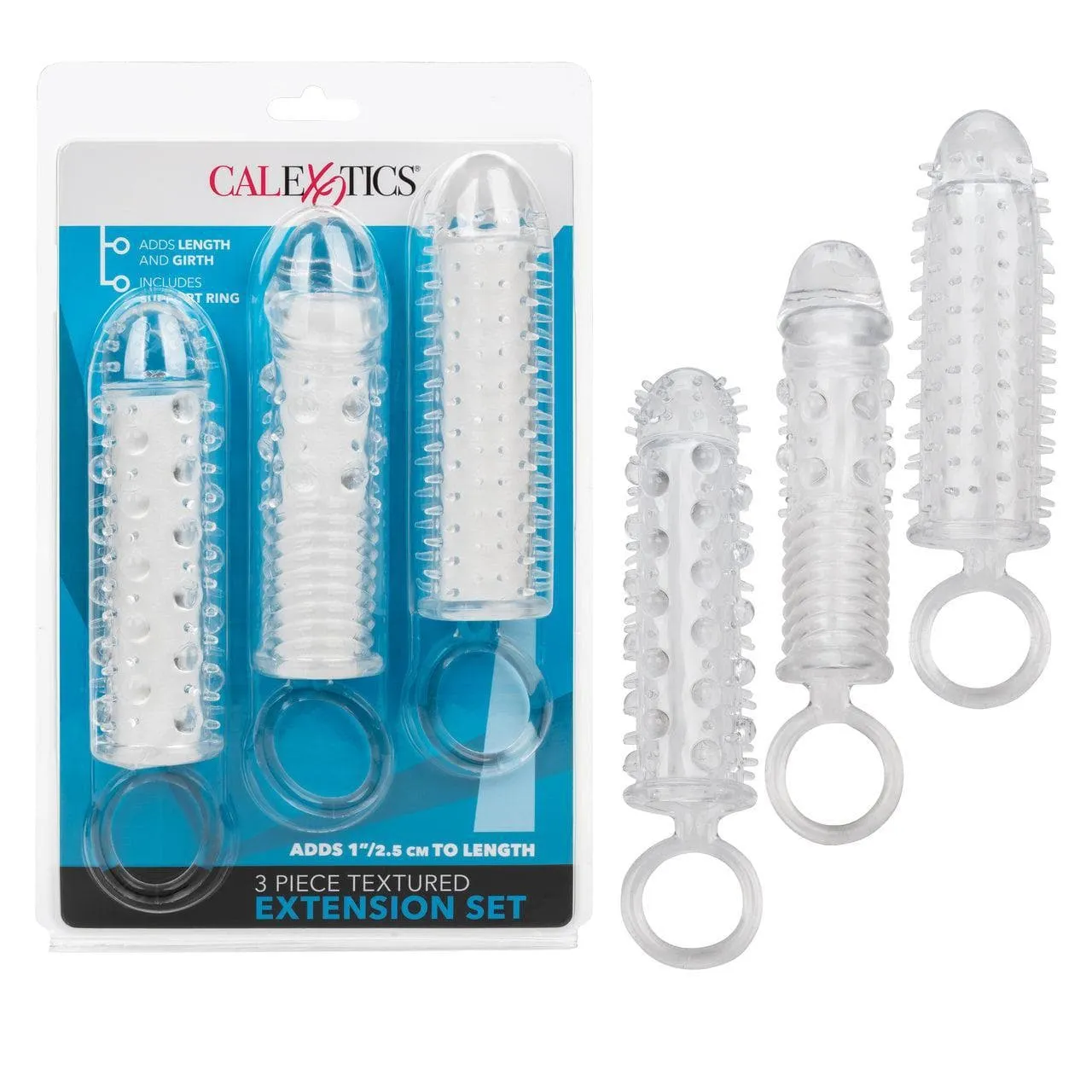 3 Piece Textured Extension Set Penis Sleeves Clear