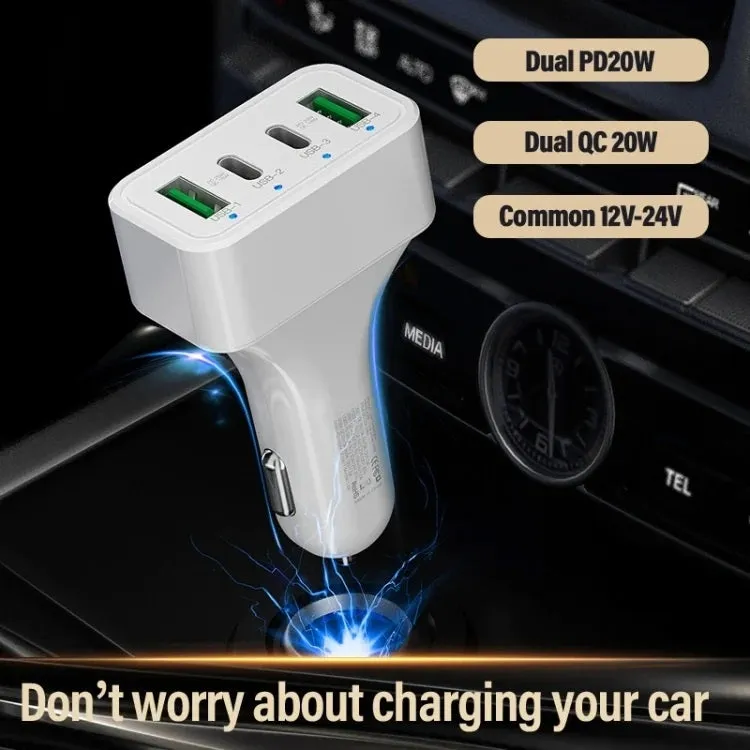 4-Port Car Charger | 2 Ports PD   2 Ports QC3.0 | White