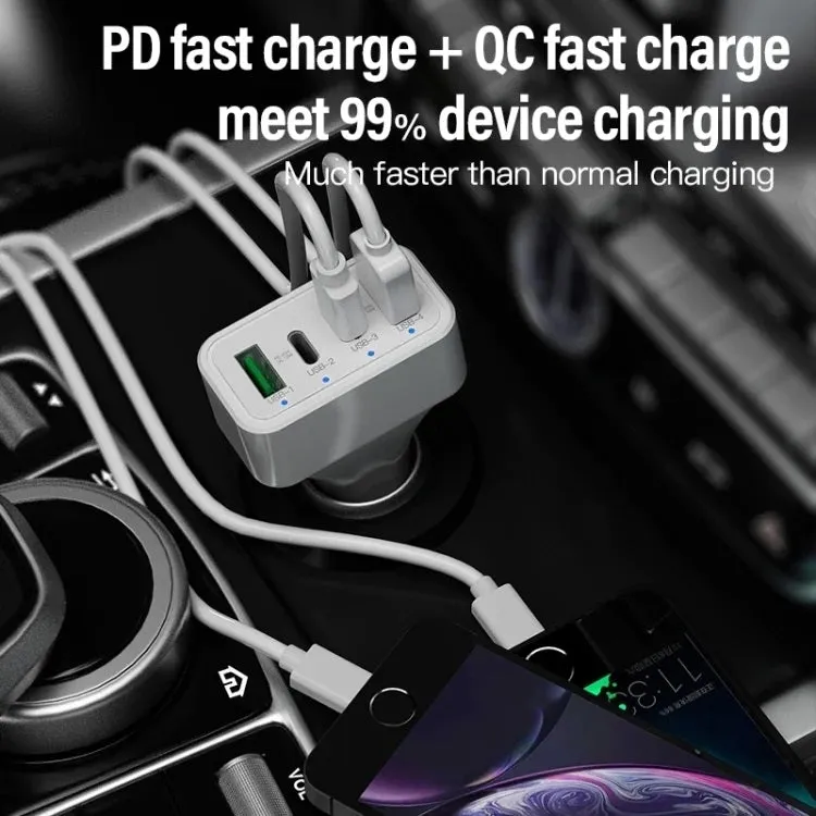 4-Port Car Charger | 2 Ports PD   2 Ports QC3.0 | White