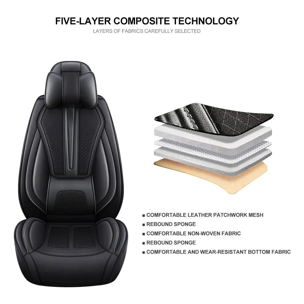 5 Pieces Of Automotive Leather Comfotable Seat Covers Set 2108 Black