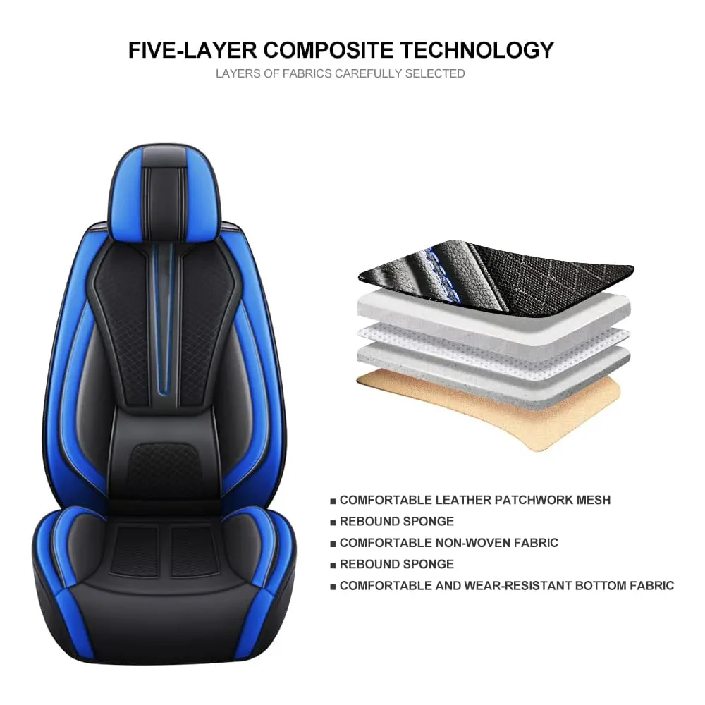 5 Pieces Of Automotive Leather Comfotable Seat Covers Set 2108 Blue