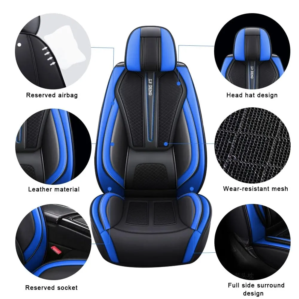 5 Pieces Of Automotive Leather Comfotable Seat Covers Set 2108 Blue