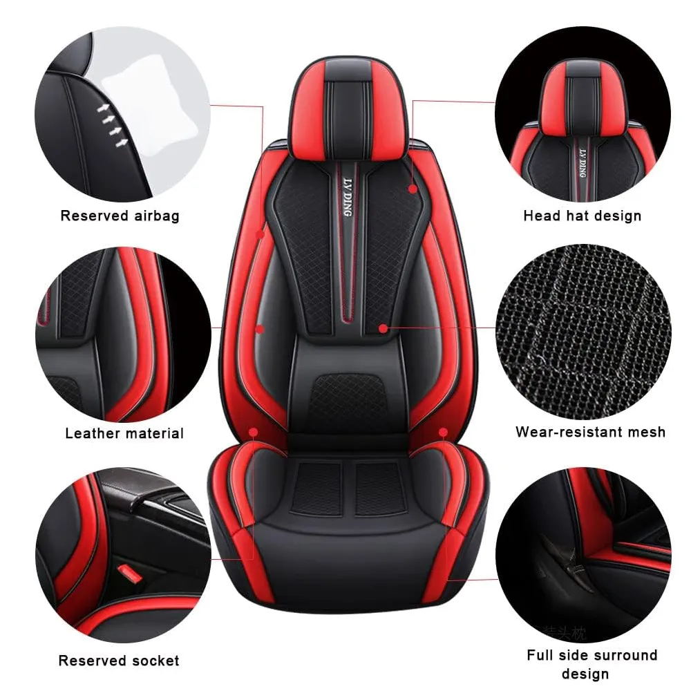 5 Pieces Of Automotive Leather Comfotable Seat Covers Set 2108 Red