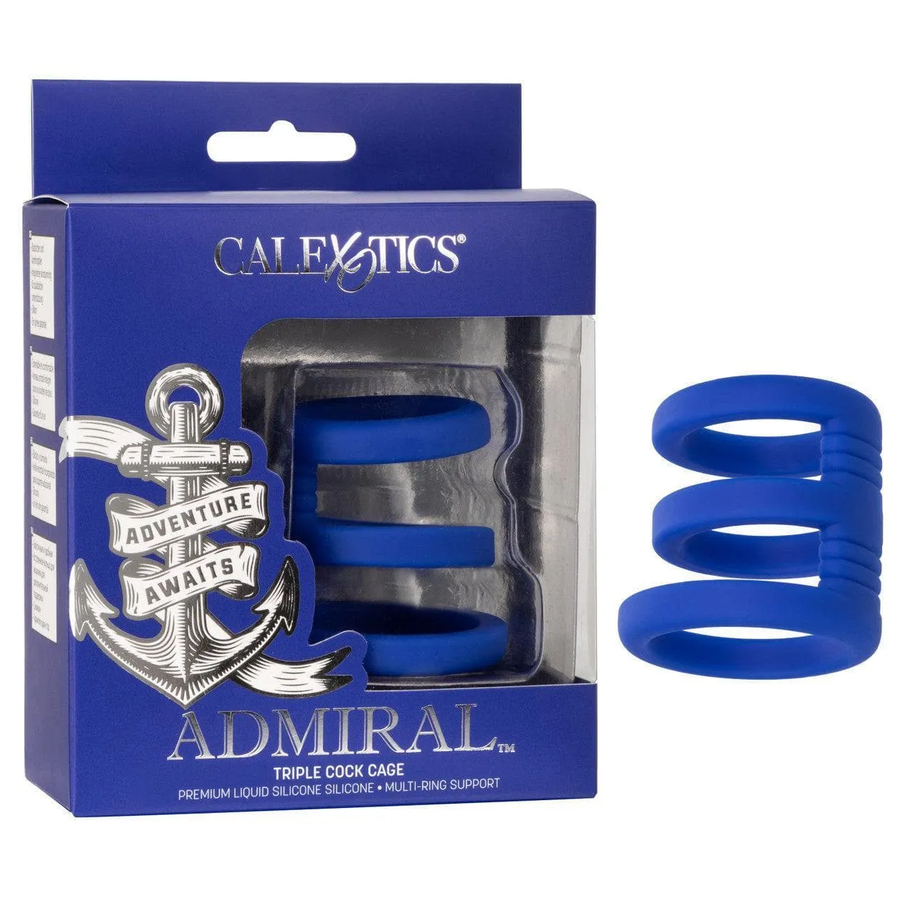 Admiral Triple Premium Silicone Penis Ring Cage Blue