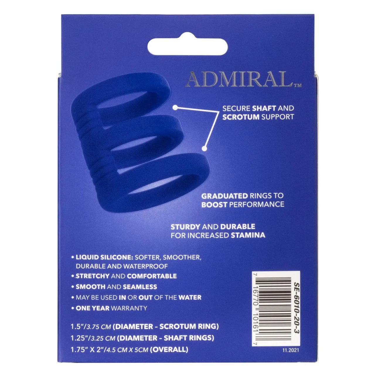 Admiral Triple Premium Silicone Penis Ring Cage Blue
