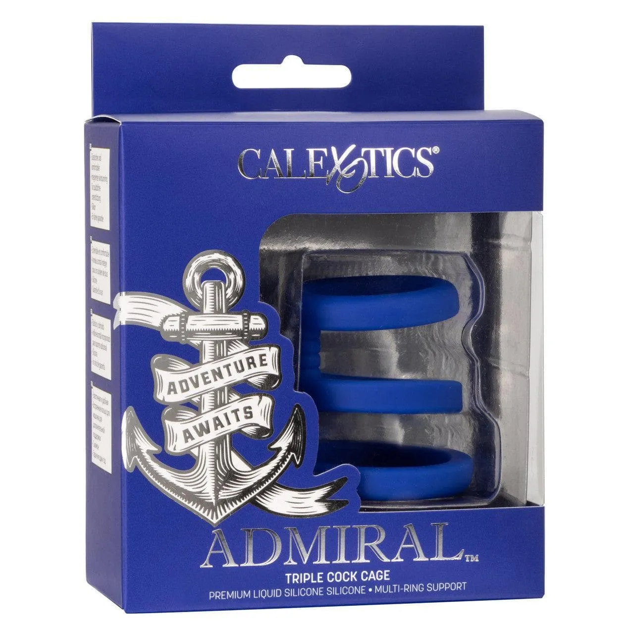 Admiral Triple Premium Silicone Penis Ring Cage Blue