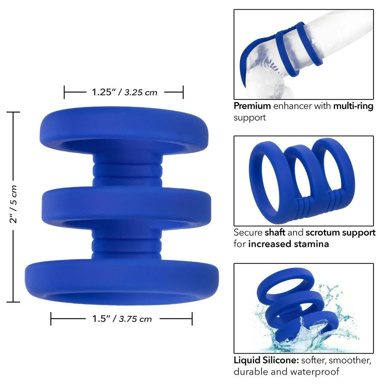 Admiral Triple Premium Silicone Penis Ring Cage Blue