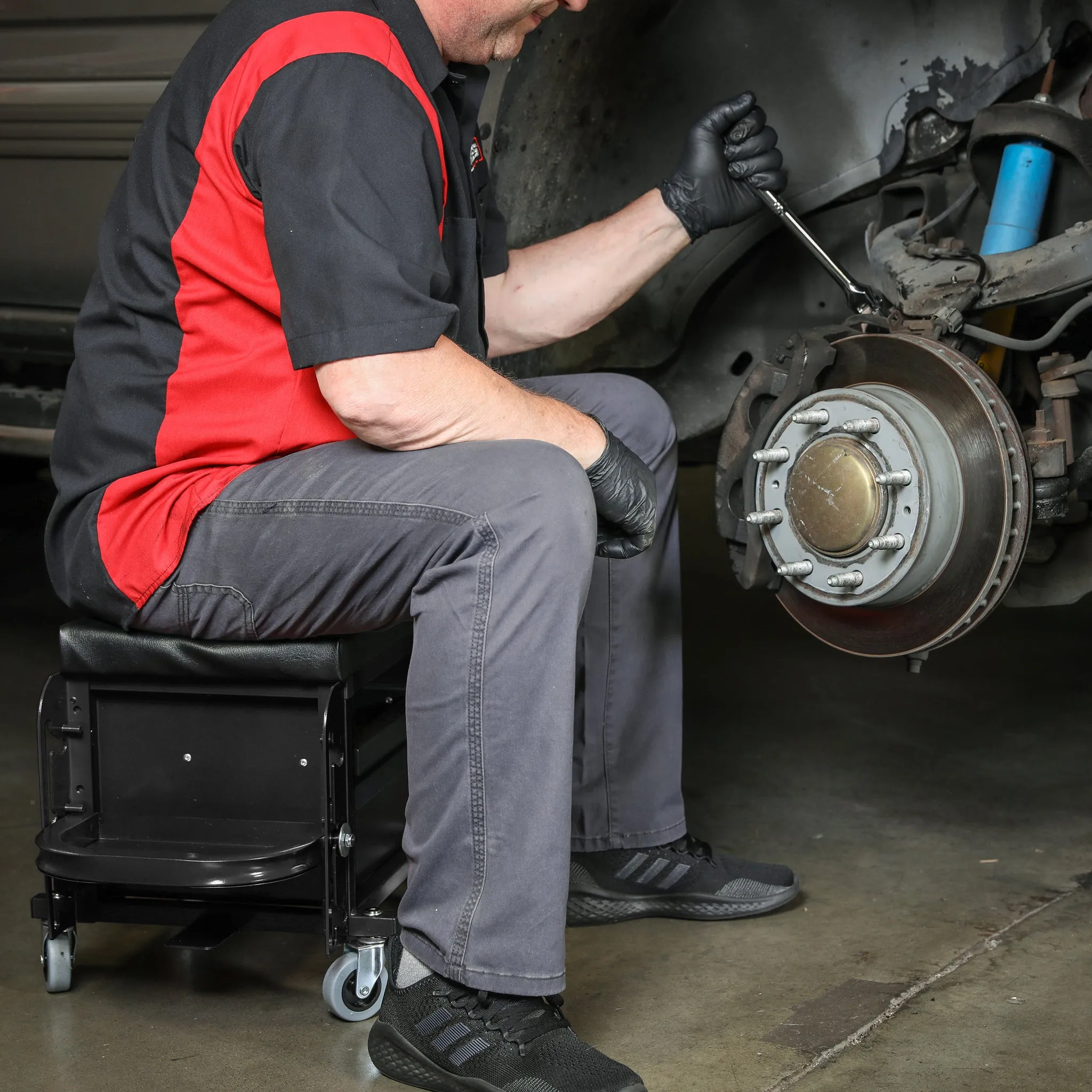 ARES 62029 - Black Heavy Duty Rolling Shop Stool