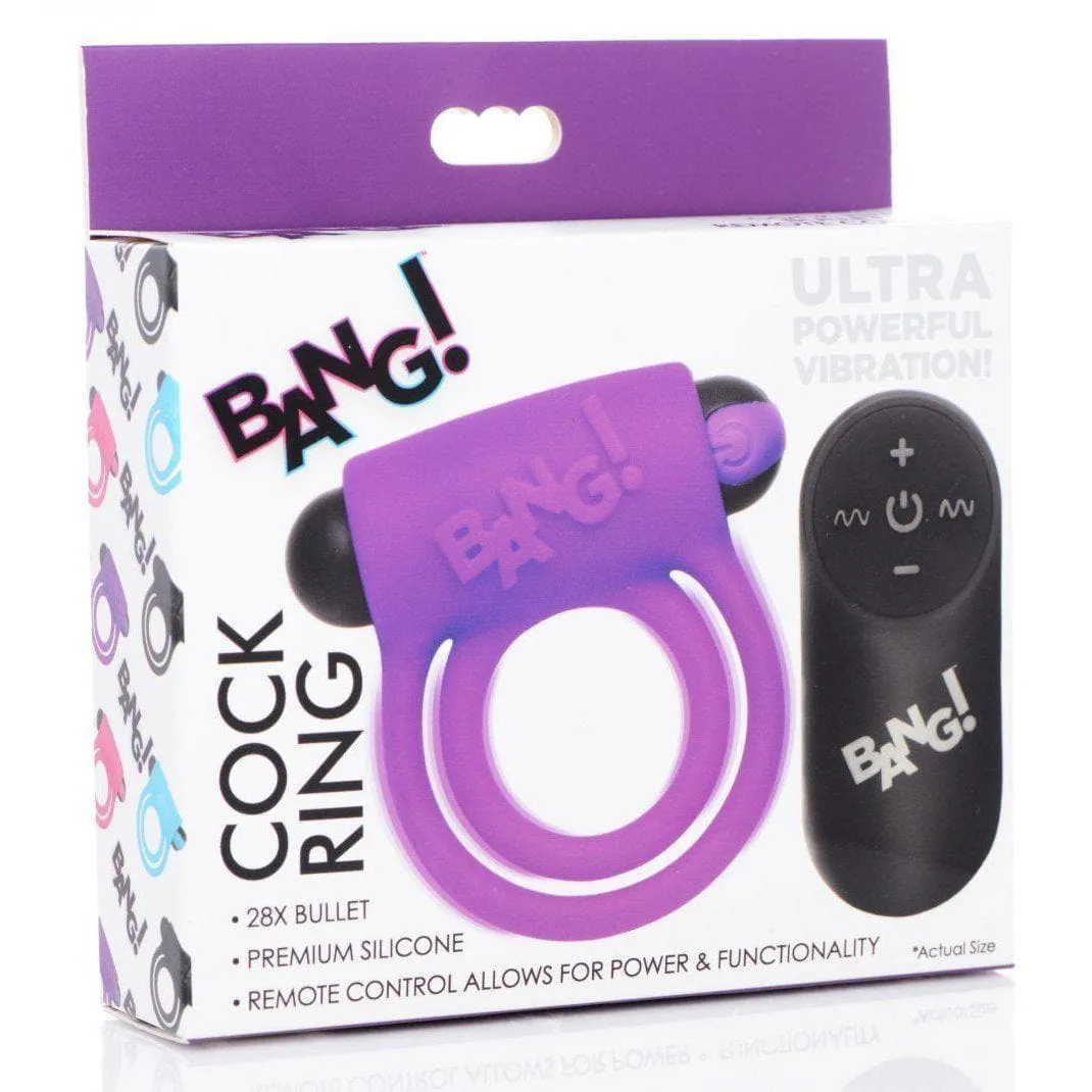 Bang! Silicone Rechargeable Penis Ring And Bullet With Remote Control