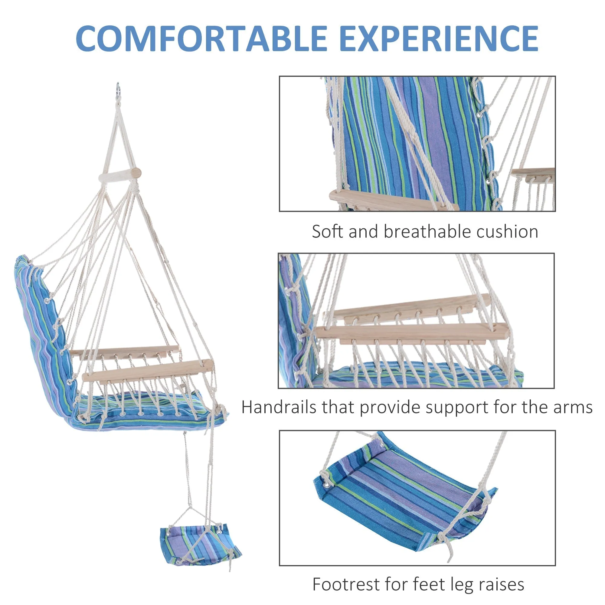 Hanging Rope Chair with Soft Padded Seat & Backrest