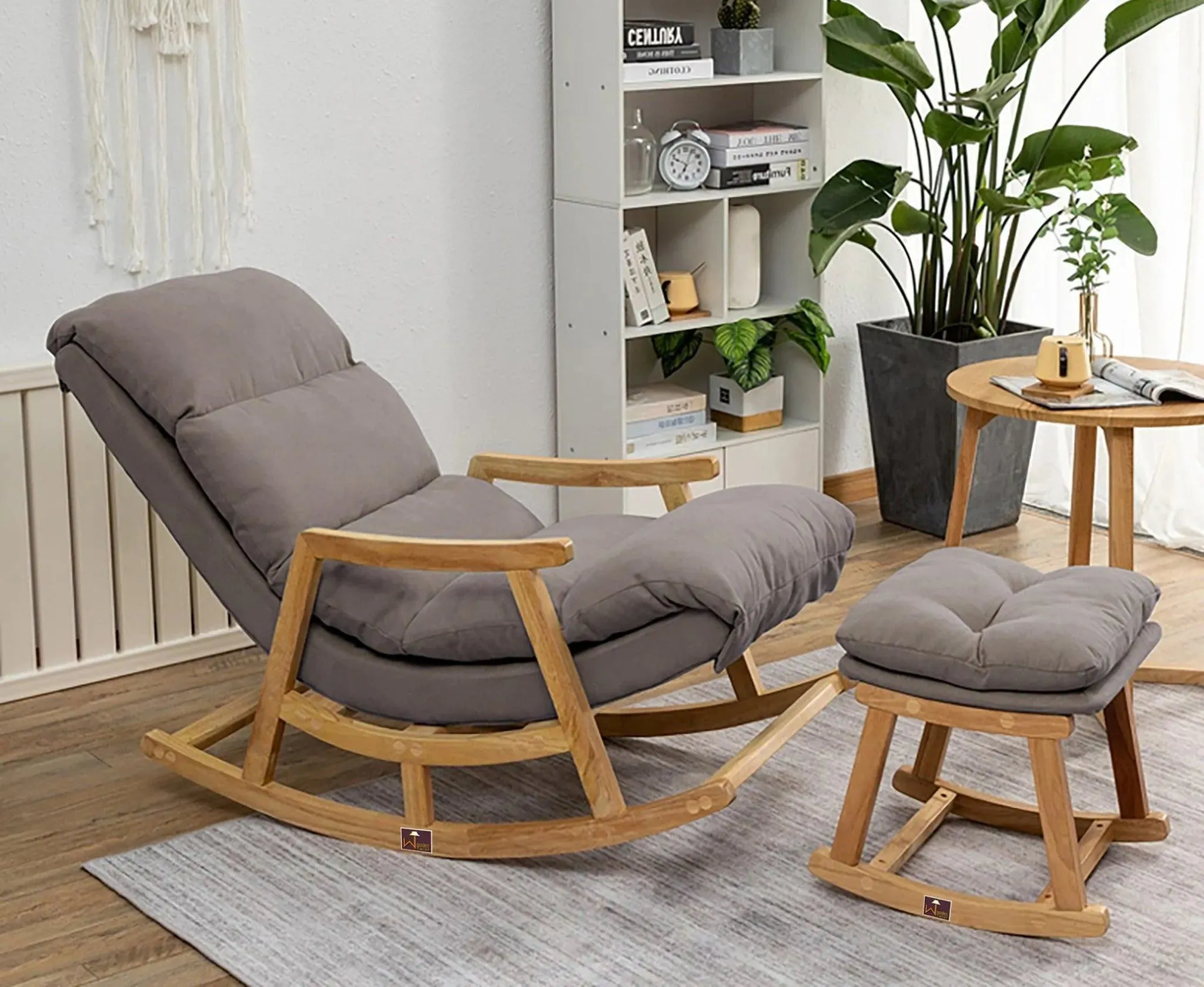 Rocking Chair Colonial and Traditional Super Comfortable Cushion And With Footrest (Natural Polish)