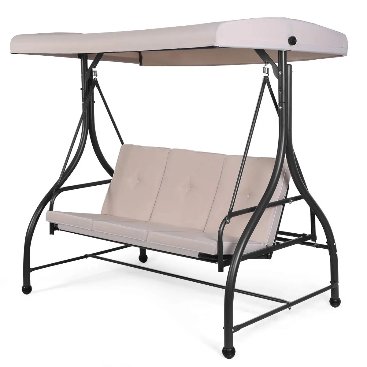 Tangkula 3 Seats Converting Patio Swing, Outdoor Porch Garden Canopy Swing with Comfortable Cushion Seats