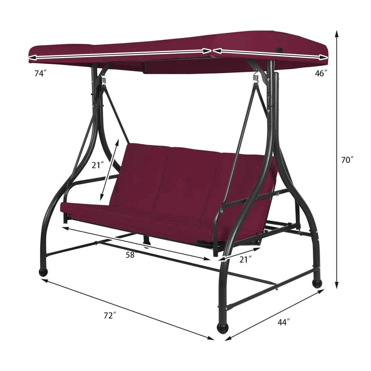 Tangkula 3 Seats Converting Patio Swing, Outdoor Porch Garden Canopy Swing with Comfortable Cushion Seats