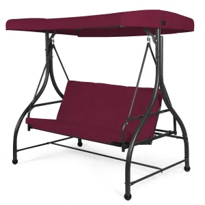Tangkula 3 Seats Converting Patio Swing, Outdoor Porch Garden Canopy Swing with Comfortable Cushion Seats