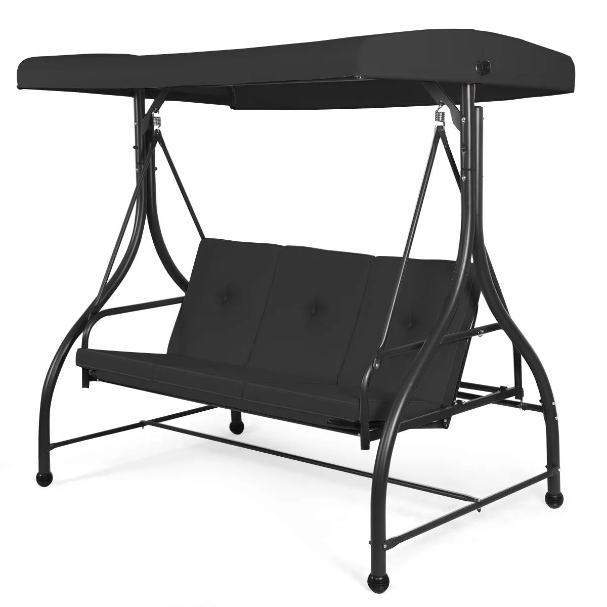 Tangkula 3 Seats Converting Patio Swing, Outdoor Porch Garden Canopy Swing with Comfortable Cushion Seats