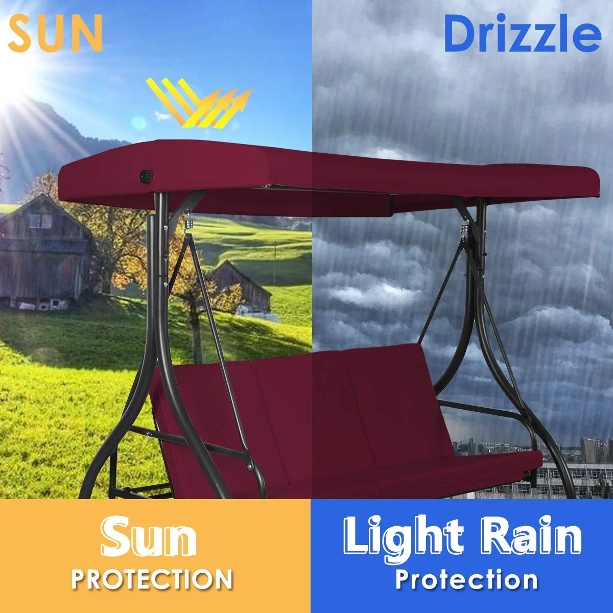 Tangkula 3 Seats Converting Patio Swing, Outdoor Porch Garden Canopy Swing with Comfortable Cushion Seats